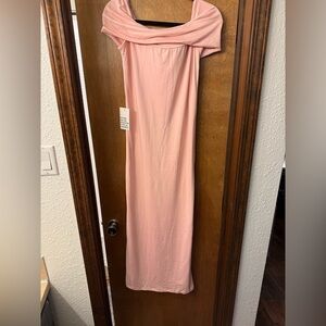 Maternity Pink Off-Shoulder Dress